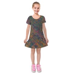 Boho Floral Pattern Kids  Short Sleeve Velvet Dress by SpinnyChairDesigns