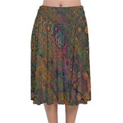 Boho Floral Pattern Velvet Flared Midi Skirt by SpinnyChairDesigns