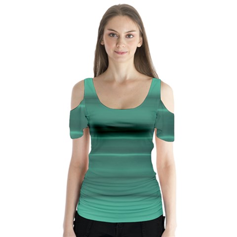 Biscay Green Ombre Butterfly Sleeve Cutout Tee  by SpinnyChairDesigns