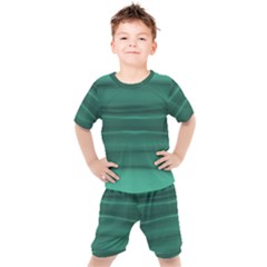 Biscay Green Ombre Kids  Tee And Shorts Set by SpinnyChairDesigns