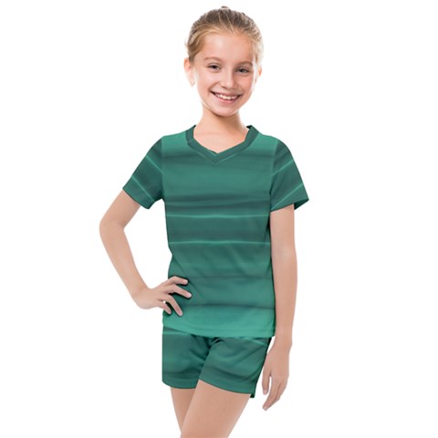 Biscay Green Ombre Kids  Mesh Tee And Shorts Set by SpinnyChairDesigns