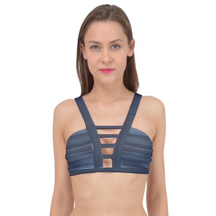 Faded Denim Blue Grey Ombre Cage Up Bikini Top