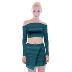 Teal Blue Ombre Off Shoulder Top With Mini Skirt Set by SpinnyChairDesigns