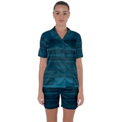 Teal Blue Ombre Satin Short Sleeve Pyjamas Set by SpinnyChairDesigns