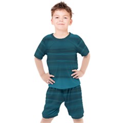 Teal Blue Ombre Kids  Tee And Shorts Set by SpinnyChairDesigns