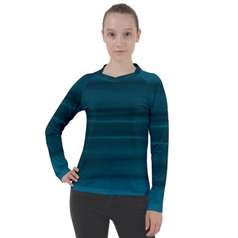 Teal Blue Ombre Women s Pique Long Sleeve Tee by SpinnyChairDesigns