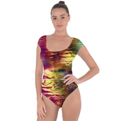 Electric Tie Dye Colors Short Sleeve Leotard  by SpinnyChairDesigns