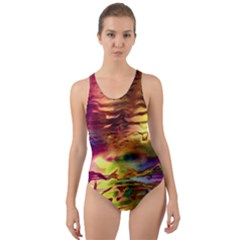 Electric Tie Dye Colors Cut-out Back One Piece Swimsuit by SpinnyChairDesigns