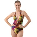 Electric Tie Dye Colors Halter Cut-Out One Piece Swimsuit View1