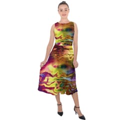 Electric Tie Dye Colors Midi Tie-back Chiffon Dress by SpinnyChairDesigns