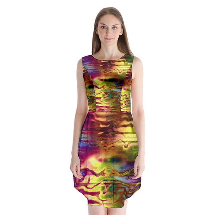 Electric Tie Dye Colors Sleeveless Chiffon Dress  