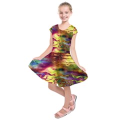 Electric Tie Dye Colors Kids  Short Sleeve Dress by SpinnyChairDesigns