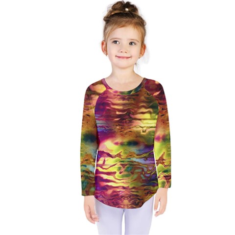 Electric Tie Dye Colors Kids  Long Sleeve Tee by SpinnyChairDesigns