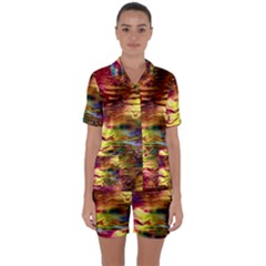 Electric Tie Dye Colors Satin Short Sleeve Pyjamas Set by SpinnyChairDesigns