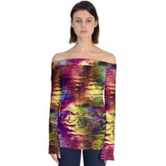 Electric Tie Dye Colors Off Shoulder Long Sleeve Top by SpinnyChairDesigns