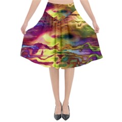 Electric Tie Dye Colors Flared Midi Skirt by SpinnyChairDesigns