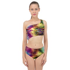 Electric Tie Dye Colors Spliced Up Two Piece Swimsuit by SpinnyChairDesigns