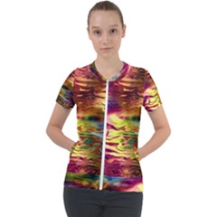 Electric Tie Dye Colors Short Sleeve Zip Up Jacket by SpinnyChairDesigns