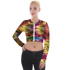 Electric Tie Dye Colors Long Sleeve Cropped Velvet Jacket by SpinnyChairDesigns