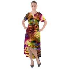 Electric Tie Dye Colors Front Wrap High Low Dress by SpinnyChairDesigns