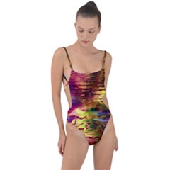 Electric Tie Dye Colors Tie Strap One Piece Swimsuit by SpinnyChairDesigns