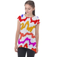 Multicolored Scribble Abstract Pattern Cap Sleeve High Low Top by dflcprintsclothing