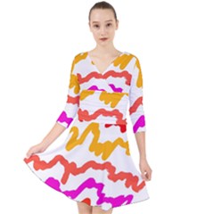 Multicolored Scribble Abstract Pattern Quarter Sleeve Front Wrap Dress