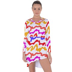 Multicolored Scribble Abstract Pattern Asymmetric Cut-out Shift Dress by dflcprintsclothing