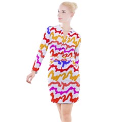 Multicolored Scribble Abstract Pattern Button Long Sleeve Dress