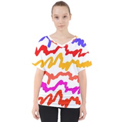 Multicolored Scribble Abstract Pattern V-neck Dolman Drape Top by dflcprintsclothing