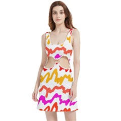 Multicolored Scribble Abstract Pattern Velvet Cutout Dress by dflcprintsclothing