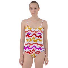 Multicolored Scribble Abstract Pattern Sweetheart Tankini Set