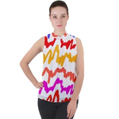 Multicolored Scribble Abstract Pattern Mock Neck Chiffon Sleeveless Top by dflcprintsclothing