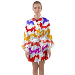 Multicolored Scribble Abstract Pattern Long Sleeve Satin Kimono