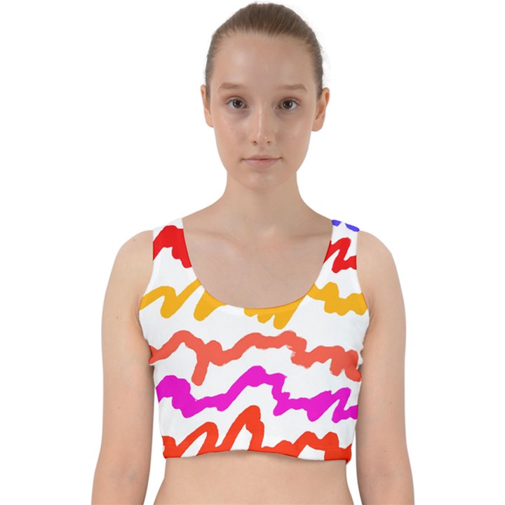 Multicolored Scribble Abstract Pattern Velvet Racer Back Crop Top