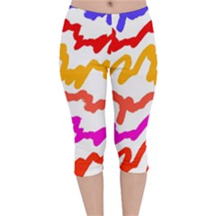 Multicolored Scribble Abstract Pattern Velvet Capri Leggings  by dflcprintsclothing