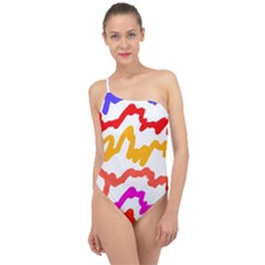 Multicolored Scribble Abstract Pattern Classic One Shoulder Swimsuit by dflcprintsclothing