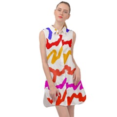 Multicolored Scribble Abstract Pattern Sleeveless Shirt Dress by dflcprintsclothing