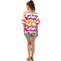 Multicolored Scribble Abstract Pattern Off Shoulder Short Sleeve Top View2