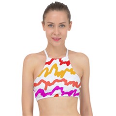 Multicolored Scribble Abstract Pattern Racer Front Bikini Top by dflcprintsclothing