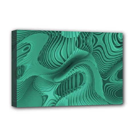 Biscay Green Swirls Deluxe Canvas 18  X 12  (stretched) by SpinnyChairDesigns