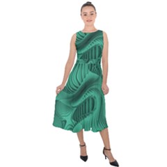 Biscay Green Swirls Midi Tie-back Chiffon Dress by SpinnyChairDesigns