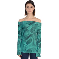 Biscay Green Swirls Off Shoulder Long Sleeve Top by SpinnyChairDesigns