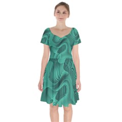 Biscay Green Swirls Short Sleeve Bardot Dress by SpinnyChairDesigns