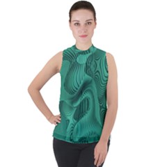 Biscay Green Swirls Mock Neck Chiffon Sleeveless Top by SpinnyChairDesigns