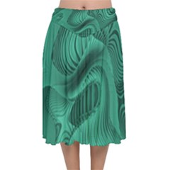 Biscay Green Swirls Velvet Flared Midi Skirt by SpinnyChairDesigns