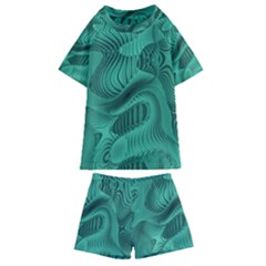 Biscay Green Swirls Kids  Swim Tee And Shorts Set by SpinnyChairDesigns