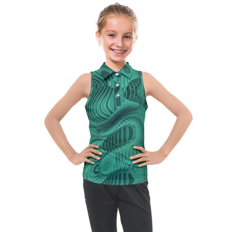 Biscay Green Swirls Kids  Sleeveless Polo Tee by SpinnyChairDesigns