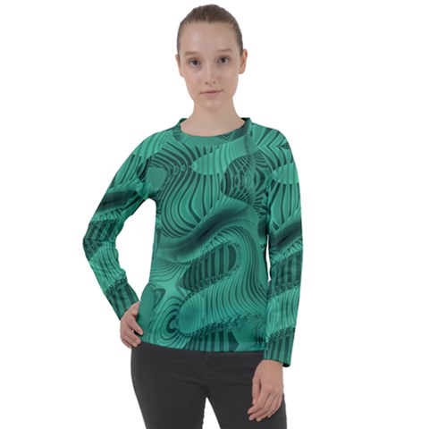 Biscay Green Swirls Women s Long Sleeve Raglan Tee by SpinnyChairDesigns