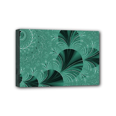 Biscay Green Black Spirals Mini Canvas 6  X 4  (stretched) by SpinnyChairDesigns